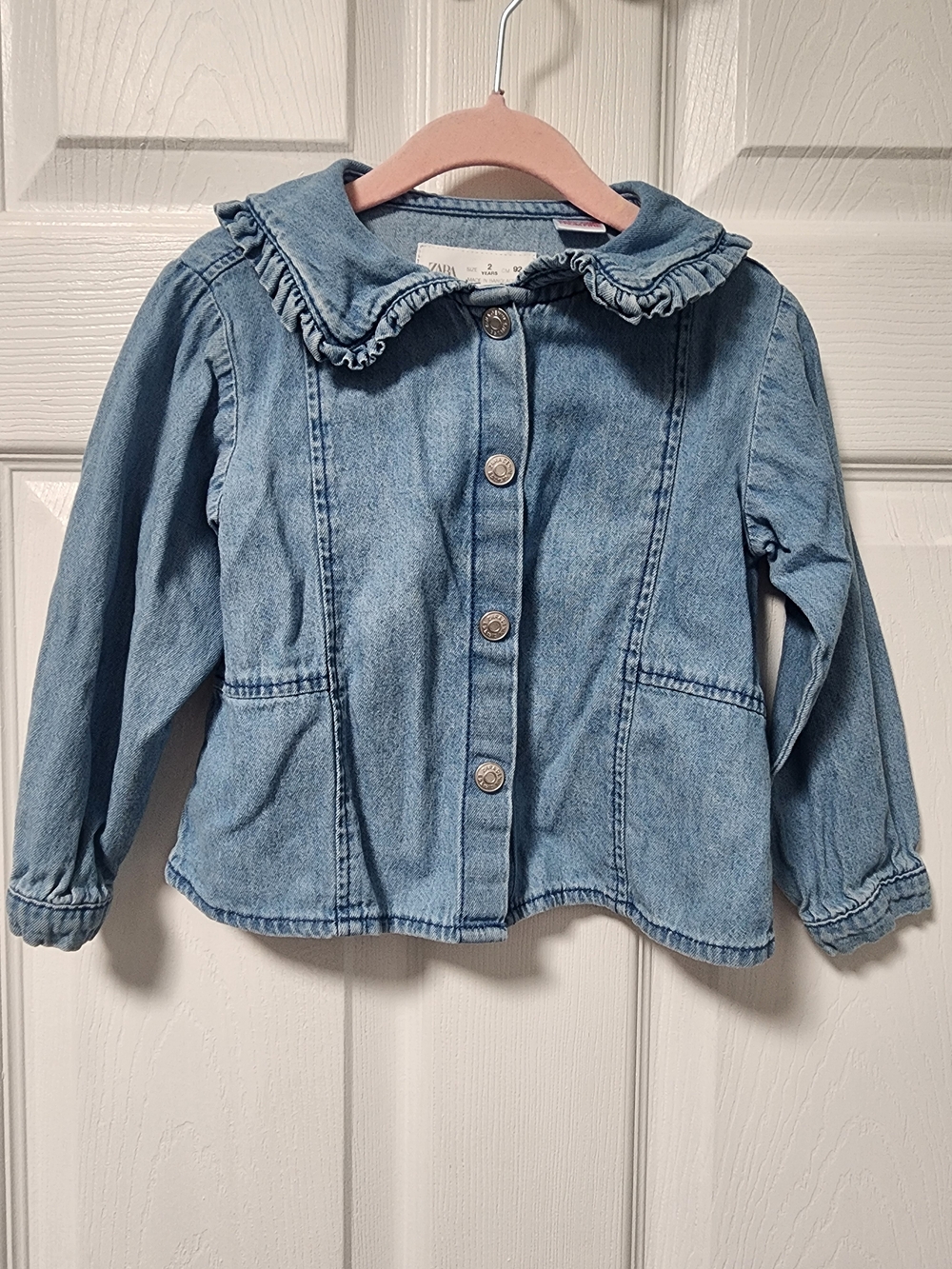 Zara Kids Light Blue Ruffle Collar Denim Shirt
